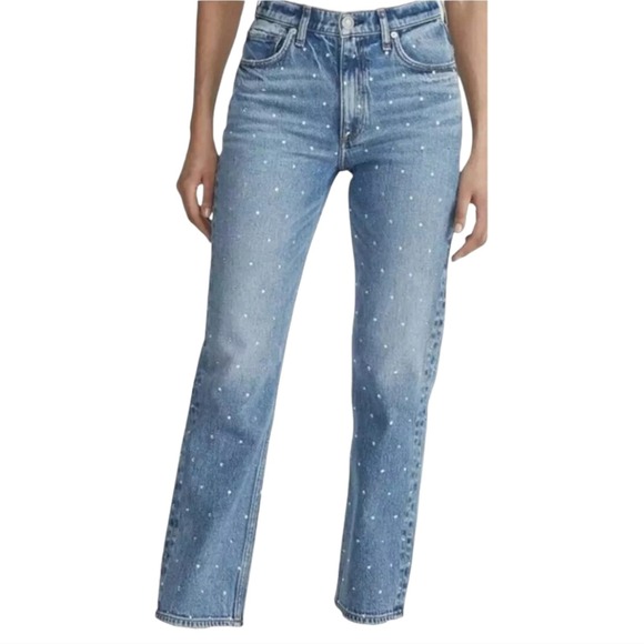 Rebecca Minkoff Women's Blue Denim Crystal Studded Straight Jeans Plus 20 W NWOT - Picture 1 of 12